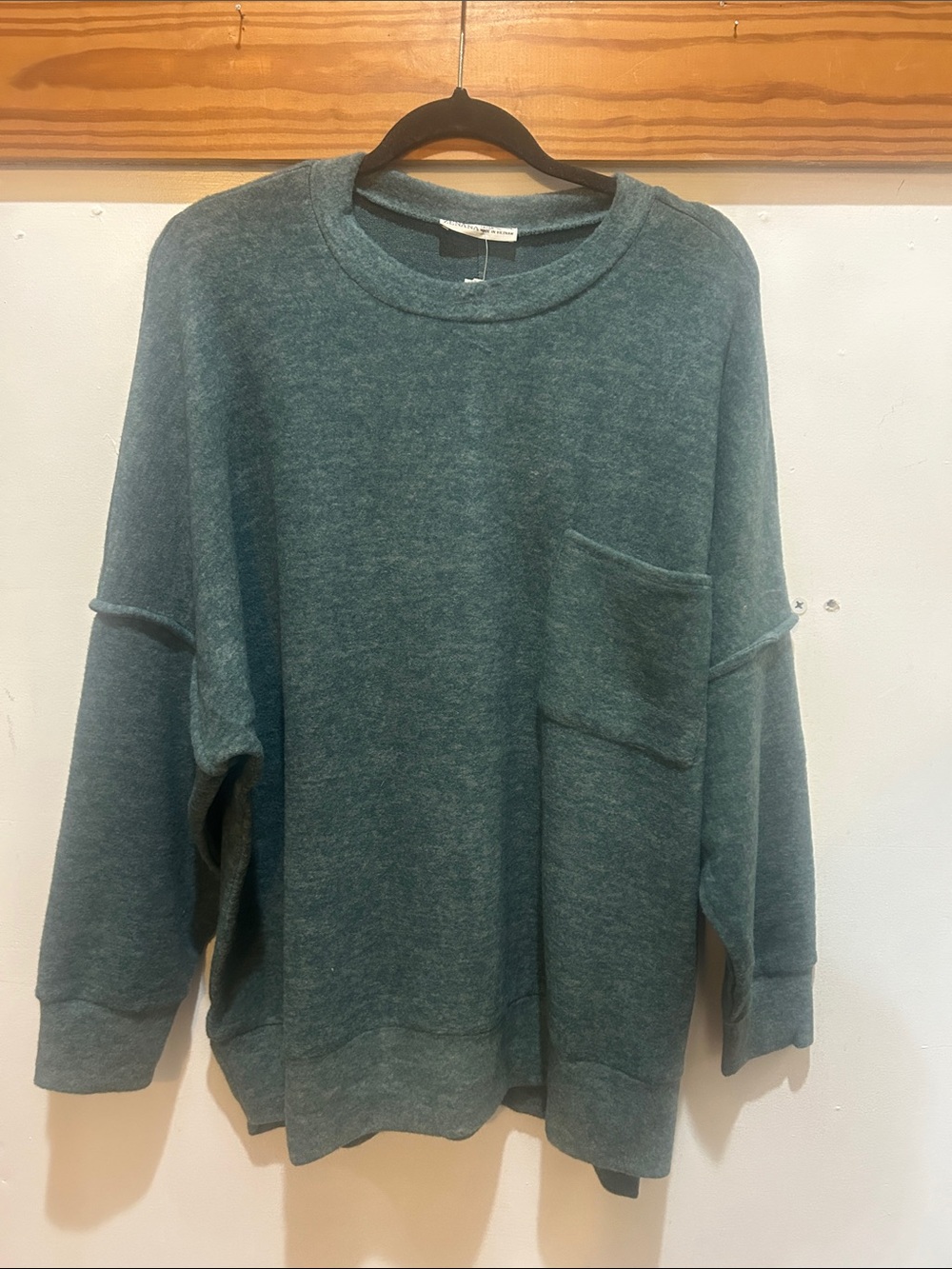 Zenana Outfitters Crewneck Sweater in Jade with Chest Pocket